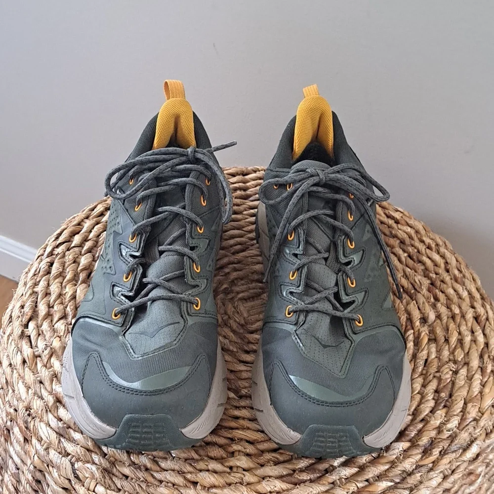 Hoka One One Men's Olive Green and Yellow Trail Sneakers